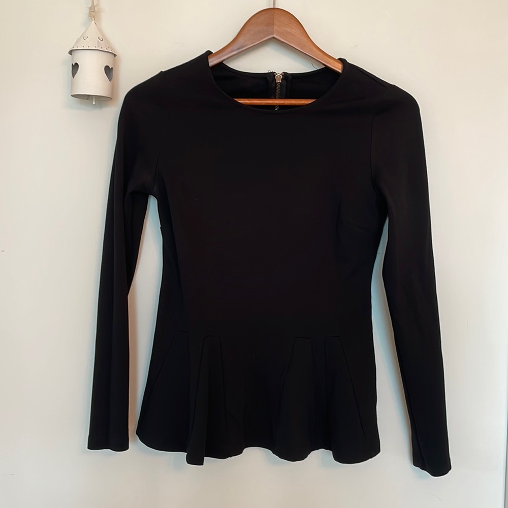 Long Sleeve Black Zipper Detail Blouse